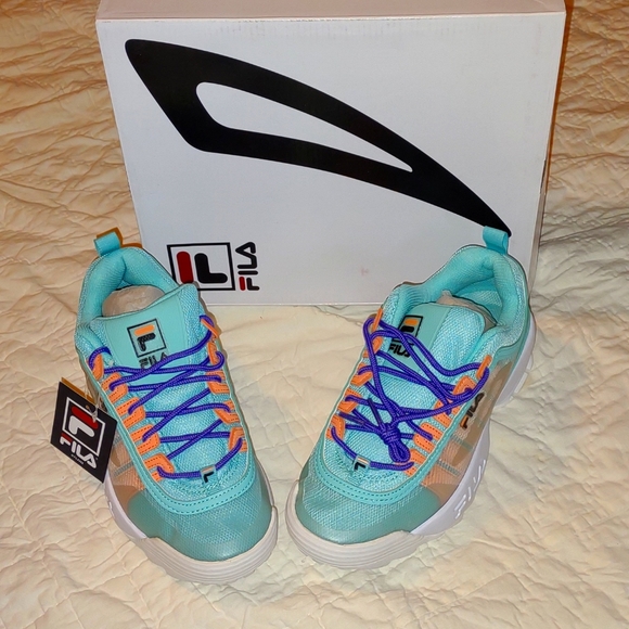 👣FILA Disruptor II 💖Monomesh Turquoise Sneakers footwear size 7 or 8 - Picture 5 of 14